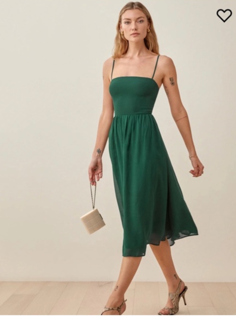 Reformation Rosehip Emerald Green Spaghetti-Strap Midi Dress Size 2P